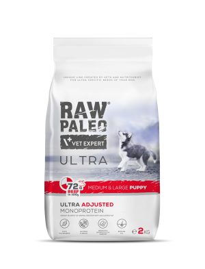 Hrană uscată pentru câini Raw Paleo Ultra Beef Medium & Large Puppy 2kg