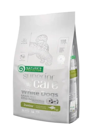 Natures Protection Superior Care White Dogs Junior Small&Mini Grain Free, Peste Alb, 1.5kg
