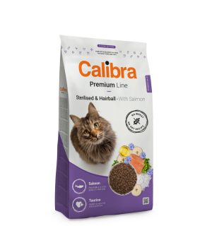 Hrana uscata pisici, Calibra Cat Premium Line Sterilised & Hairball with Salmon 10 kg
