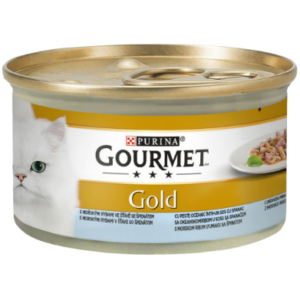 GOURMET GOLD DOUBLE PLEASURE CU PEȘTE OCEANIC ȘI SPANAC ÎN SOS, 85g