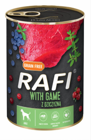 RAFI hrana umeda pentru caini, cu vanat, afine si merisoare 400 g