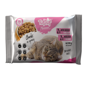 Hrana umeda pisici, TUF TUF CAT- pachet 4 X plicuri 100G (2x pui + 2x ficat pui)
