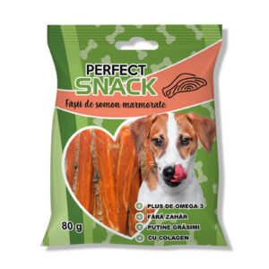 Perfect Snack, recompense delicioase pentru caini, Fâșii de somon marmorate– 80 g