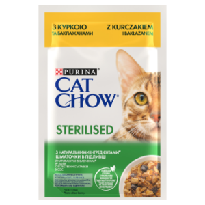 CAT CHOW STERILISED, Pui și Vinete, hrană umedă pentru pisici 1 x 85g