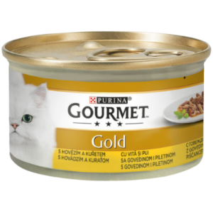 GOURMET GOLD DOUBLE PLEASURE CU VITĂ ȘI PUI ÎN SOS, 85g