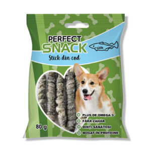 Perfect Snack, recompense delicioase pentru caini, Stick din cod– 80 g