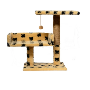 Ansamblu de joaca pentru pisici tip coloana cu canapea dubla si ciucure culoare bej cu pete 50 x 38 x 30 cm