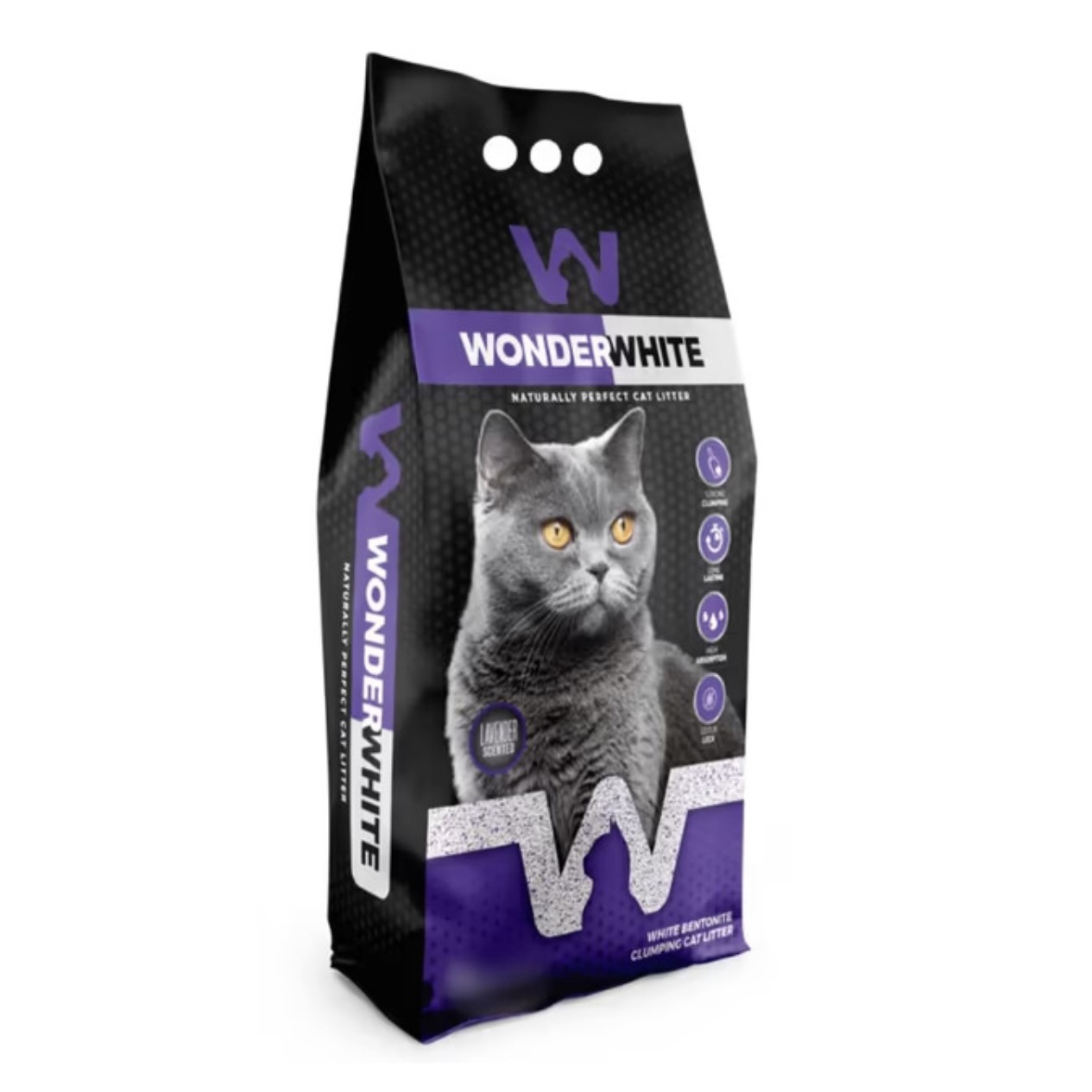 Asternut bentonita pentru pisici Wonder White, 10 kg, aroma Lavanda