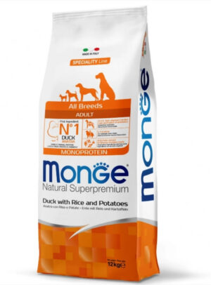Monge Natural Superpremium Monoprotein Adult All Breeds - Rata si Orez - 12kg