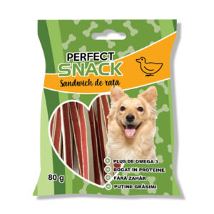 Perfect Snack, recompense delicioase pentru caini, Sandwich de rata – 80 g