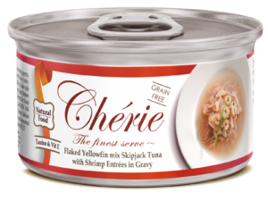 Cherie Adult Cat Grain Free Mix Fulgi de Ton cu Creveti in Sos 80 g