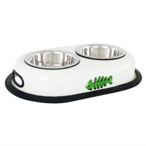 Bol dublu pentru hrană animale cu suport gumat, Agility, diametru bol 12cm PC1411A, Alb, 200 ml