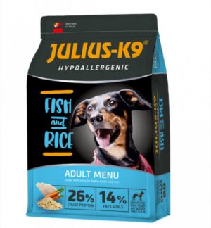 Hrana uscata caini premium, Julius K9 Adult - hipoalergenica - Peste si Orez - 12kg