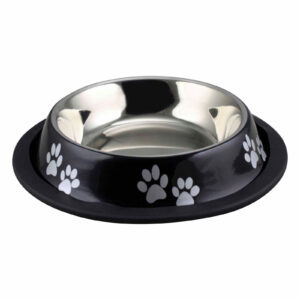 Bol pentru hrană animale cu suport gumat, Agility, model labute, diametru 19 cm, Negru 400 ml