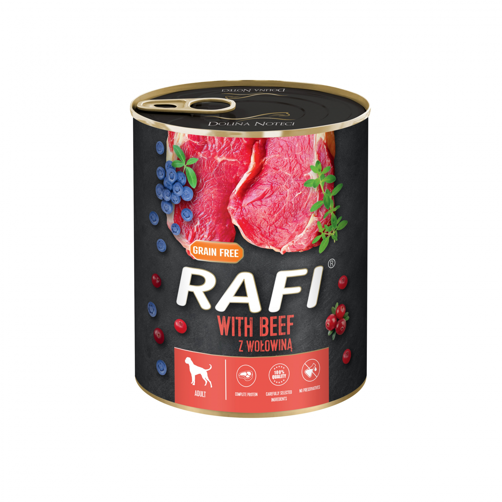 RAFI hrana umeda pentru caini, cu vita, afine si merisoare 800 g