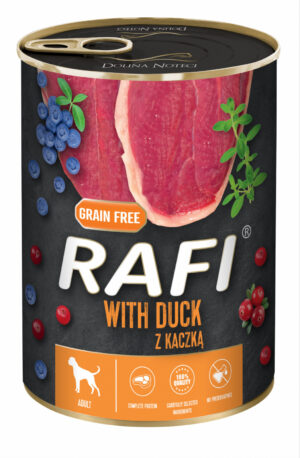 RAFI hrana umeda pentru caini, cu rata, afine si merisoare 400 g