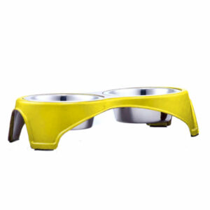 Bol dublu pentru hrană animale, Agility, 34.5 X 18 X 7.8 cm, galben, 350 ml