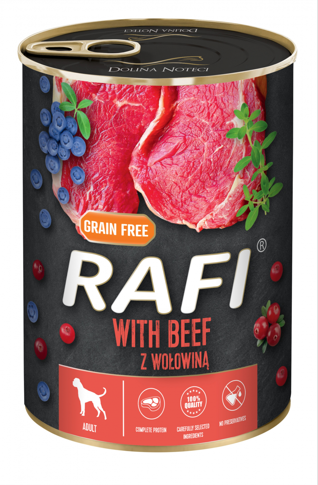 RAFI hrana umeda pentru caini, cu vita, afine si merisoare 400 g