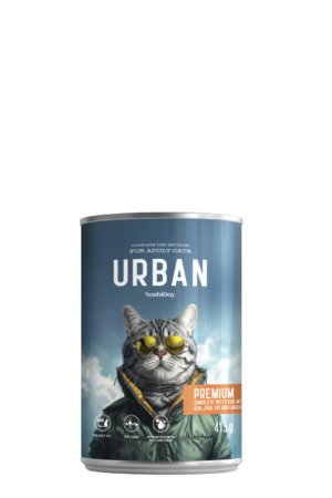 NashiDay Urban Cat Premium hrană umedă pentru pisici cu carne de vanat pui si morcov, 415g