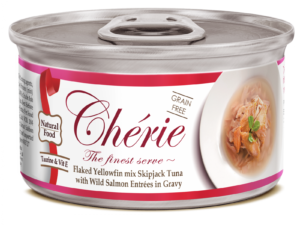 Cherie Adult Cat Grain Free Mix Fulgi de Ton cu Somon Salbatic in Sos 80 g