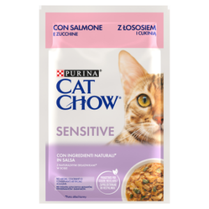 CAT CHOW SENSITIVE, Somon și Dovlecei, hrană umedă pentru pisici 1x85 g