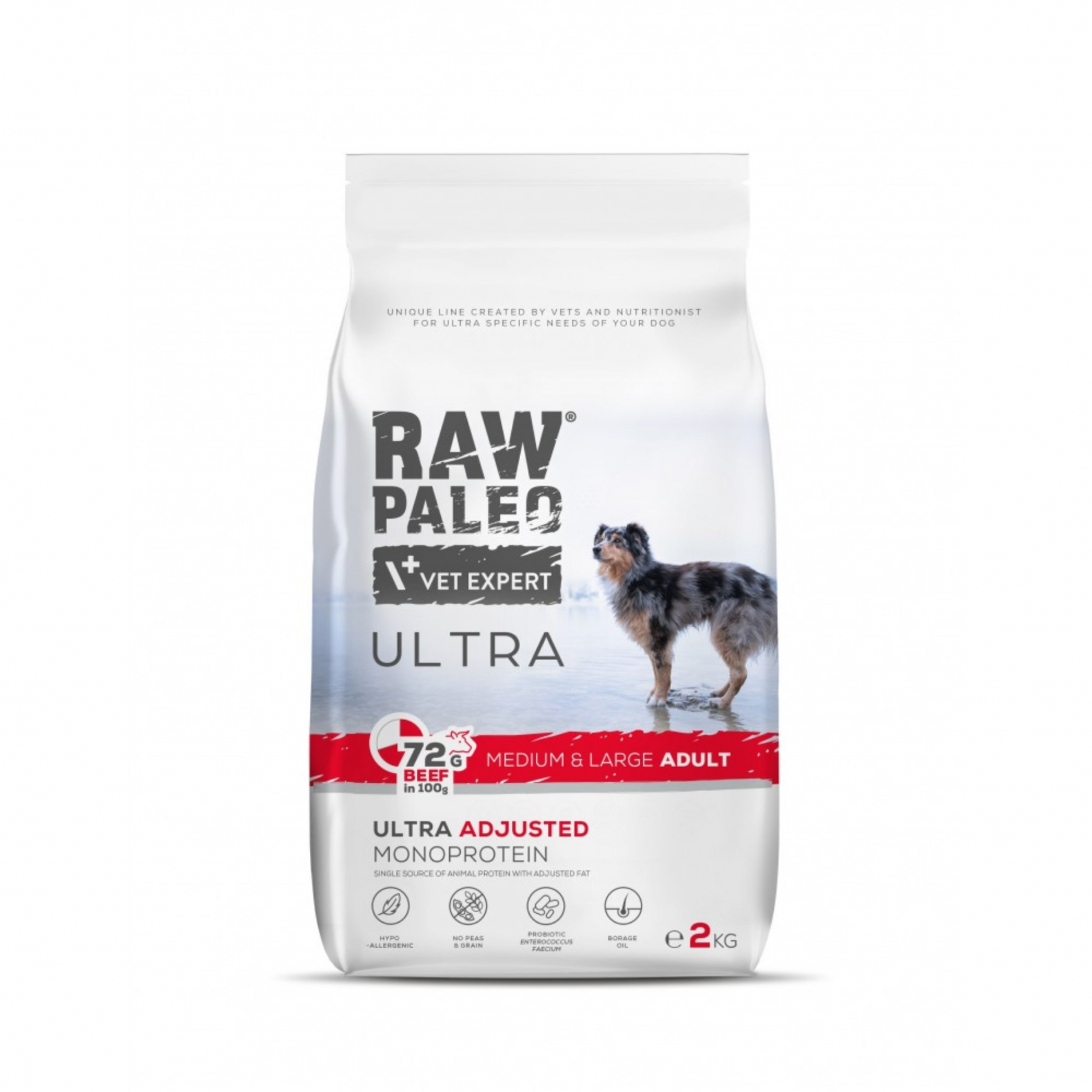 Hrană uscată pentru câini Raw Paleo Ultra Beef Medium & Large Adult 2kg