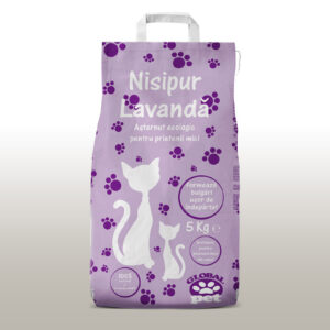 Asternut igienic bentonita pentru pisici, Nisipur, Lavanda, 5 kg