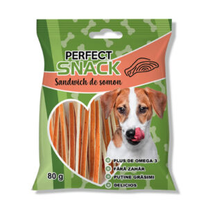 Perfect Snack, recompense delicioase pentru caini, Sandwich de somon– 80 g