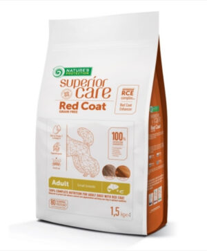 Hrana uscata caini, Superior Care Red Coat Grain Free Adult Small&Mini Breeds cu Somon 1,5 kg